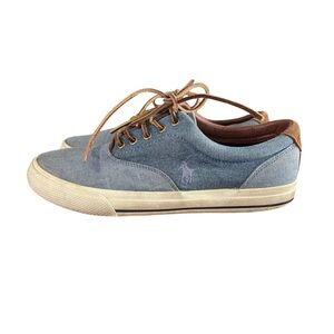 POLO Ralph Lauren Mens Sz 10D Vaughn Sneakers Shoes Navy Blue Suede Flax Linen